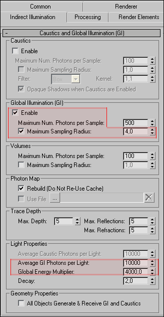 Настройка GI в Mental Ray.